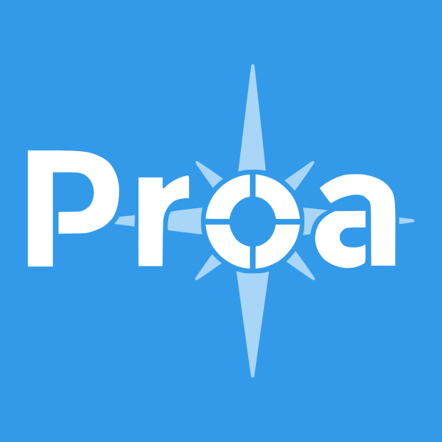 Proa new logo white on blue